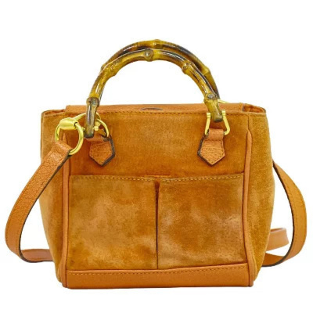 Gucci Bamboo Suede Leather 2Way Shoulder Bag Orange